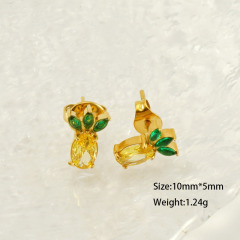 Sweet Fruit-Pineapple Colored Zirconia  Stainless Steel Stud Earrings