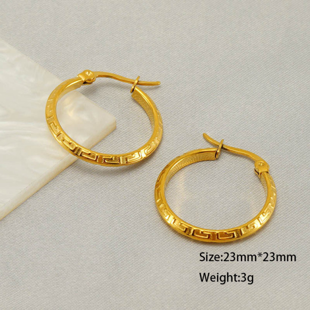 Fashion  Stainless Steel Great Wall Pattern Hoop Earrings/ Boucle d'oreilles en acier inoxydable