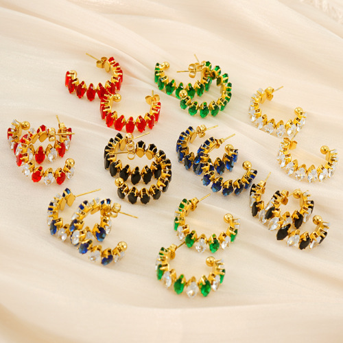 316L Stainless Steel Stud Earrings with Colorful Teardrop Zirconias