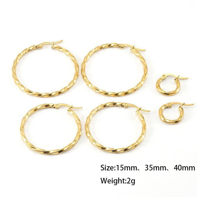 Fashion 18k Gold Shiny Huggie Stainless Steel Hoop Earrings
