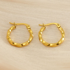Fashion 18k Gold Shiny Huggie Stainless Steel Hoop Earrings