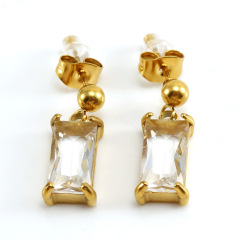 JY 363  Fashion 18k Gold   Stainless Steel Stud Zirconia Earrings
