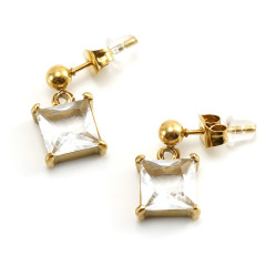 JY 364  Fashion 18k Gold   Stainless Steel Stud Zirconia Earrings