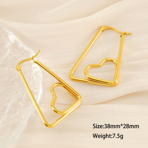 Fashion Hoop Earrings Geometric Line Heart  in Stainless Steel