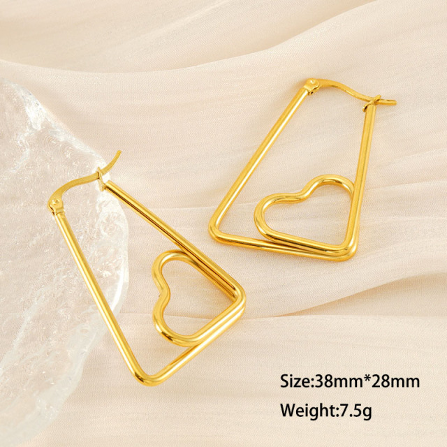 Fashion Hoop Earrings Geometric Line Heart  in Stainless Steel