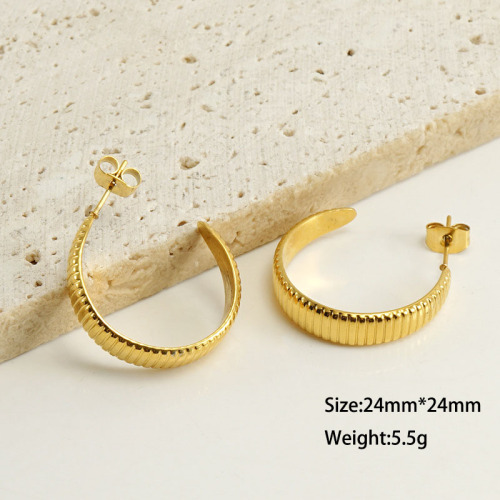 Simple Striped & C-Shaped Stainless Steel Earrings Irregular Designs