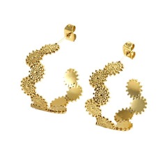 Earrings in Gold Plated Stainless Steel with  Sun & C-Shape design