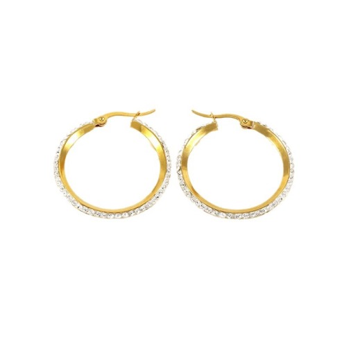 Stainless Steel Rhinestone Hoop Earrings with Windswept Patterns