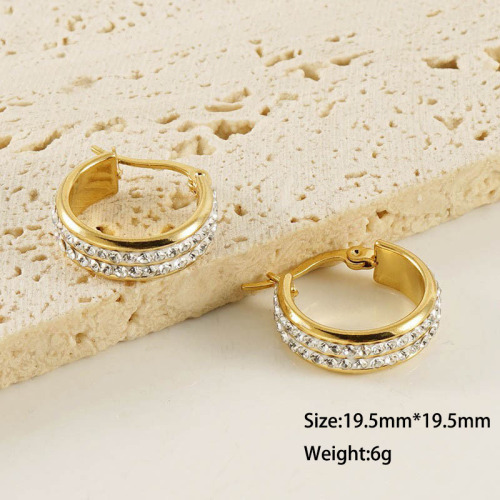 Hoop Stainless Steel Vintage Gold Earrings With Rhinestone