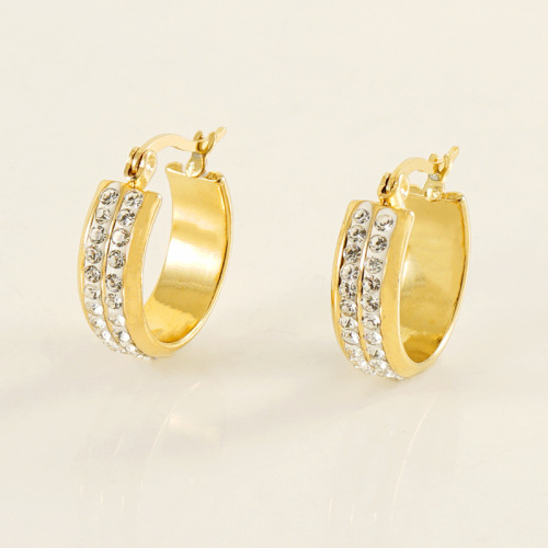 JY635   Stainless Steel HOOP Earrings with Rhinestones