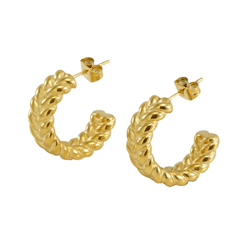 Gold Plating Stud Earrings Twisted Line in Stainless Steel