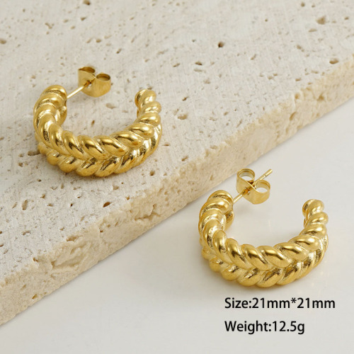 Gold Plating Stud Earrings Twisted Line in Stainless Steel