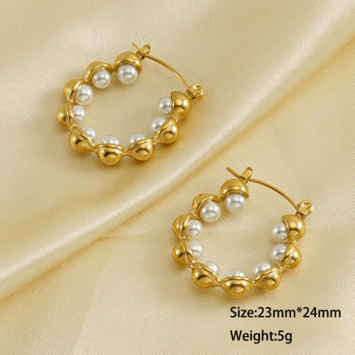 Simple 18k Gold Plated  Stainless Steel Round Pearl Earrings