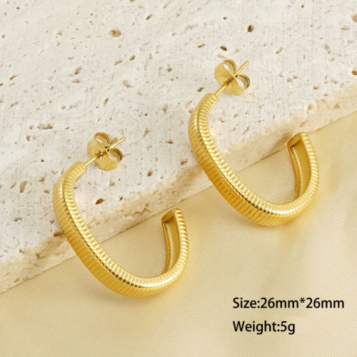 316L Elegant Stainless Steel C-Stripe  Stud Earrings