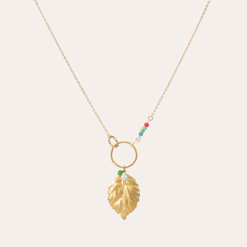 *Pre-order* semi precious stone with leaf necklace for Summer Collection