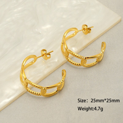 Hollowed Out Stainless Steel Earrings With C-shaped Hoop