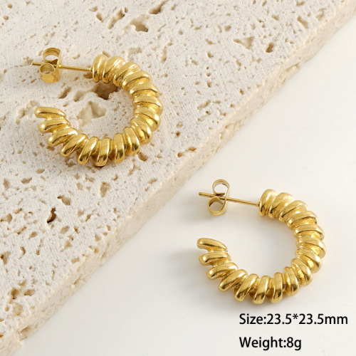 Stylish Spiral Stainless Steel C-Shape Textured Stud Earrings