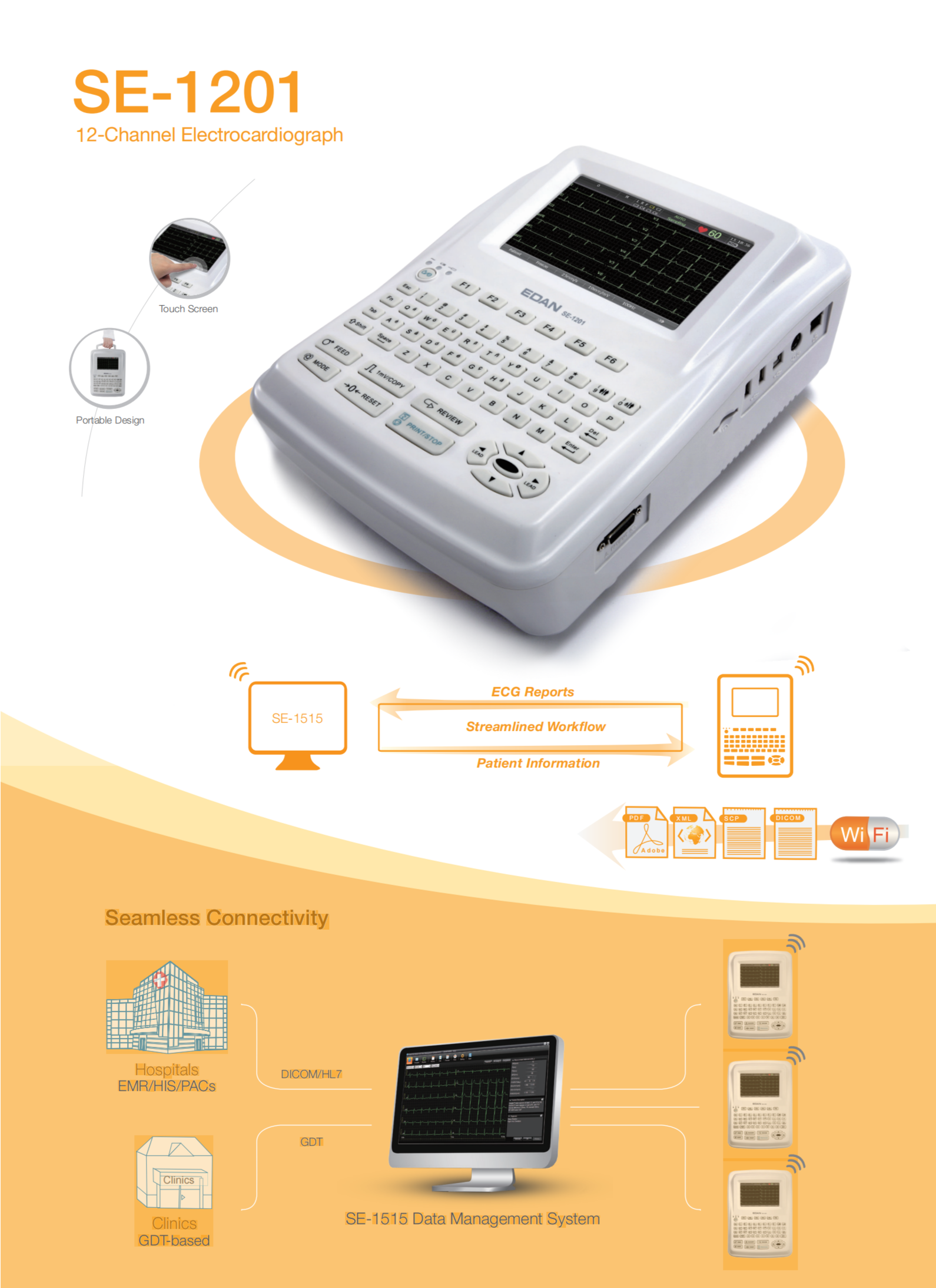 EDAN SE1201 12 Channel 12 Leads7 Inch Touch Screen Ecg Ekg Electrocardiograph Free Included Pc Software