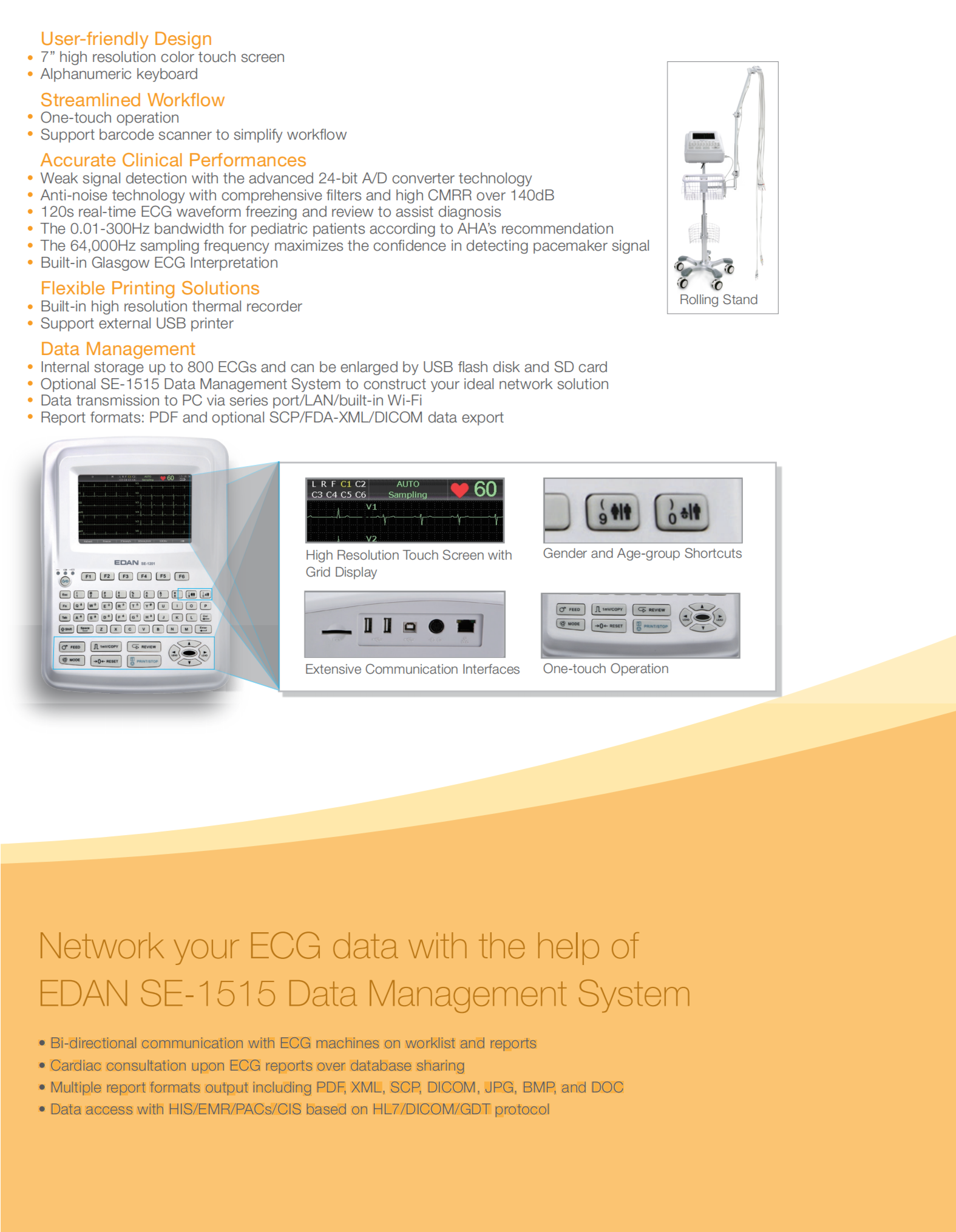 EDAN SE1201 Portable Ekg Machine Ecg Machine With Analyzer 12 Channel