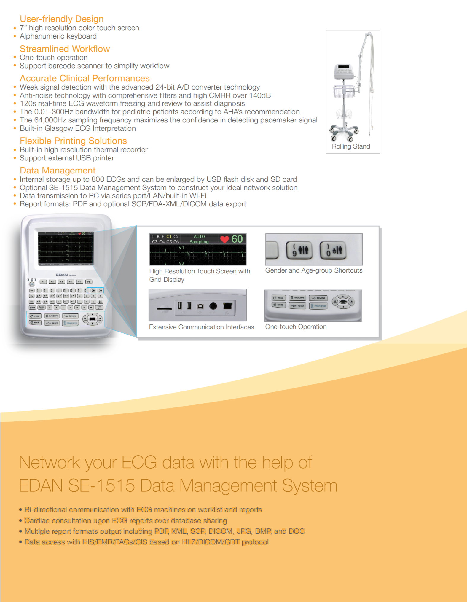 EDAN SE1201 Original Edan Portable Ecg Monitor 12-channel Diagnosis Ecg Machine 7 Inch Color Touch Screen Ecg Machine