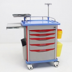 IN-75001B Cheap Hospital Abs Plastic Emergency Crash Cart Clinical Medical Resuscitation Trolley With Wheels 5 Drawers Price