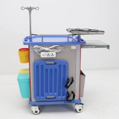 IN-75001B Cheap Hospital Abs Plastic Emergency Crash Cart Clinical Medical Resuscitation Trolley With Wheels 5 Drawers Price