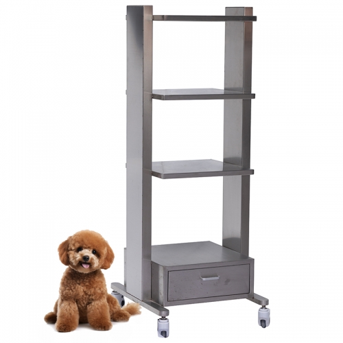 IN-PL02 Animal Clinic Medical Trolley Stainless Steel 3 Shelf Veterinary Cart Mobile Instrument Table with Brake Wheels
