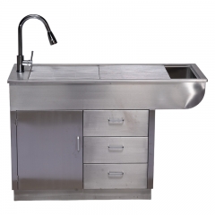IN-PL01 Large Animal Beauty Table 304 Stainless Steel Sink Unit Hidden Outlet Solid Welded Mesh Drawers Wooden Case Packing