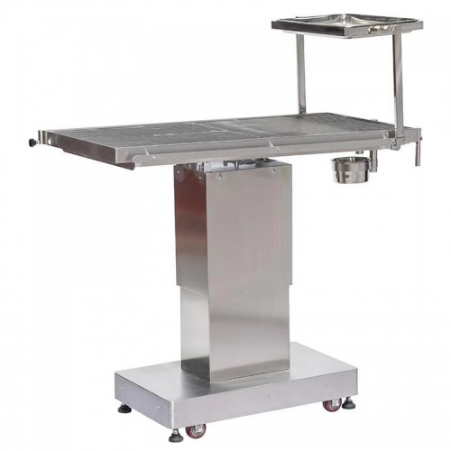 IN-P004 Veterinary Electric Surgical Table Motor Controlled 304 Stainless Steel Heated Top Funnel Tray Easy Clean