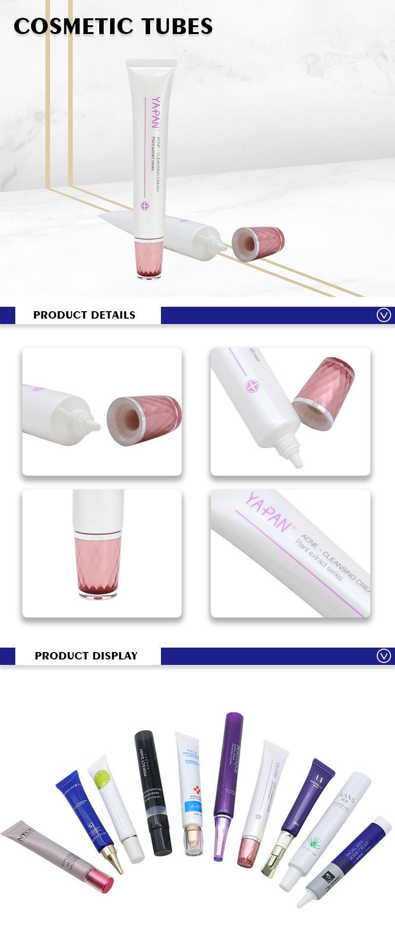 PE Plastic Empty Squeeze Cleansing Cream Tube With Long Nozzle 