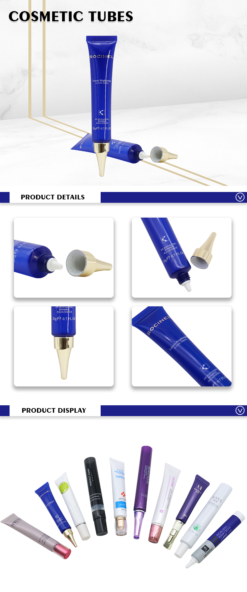 20g Empty PE Plastic Long Nozzle Cosmetic Eye Cream Tube Packaging