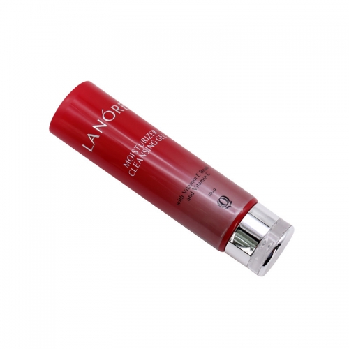 Luxurious 100ml Red Cosmetic Lotion Tube With Silver Cap