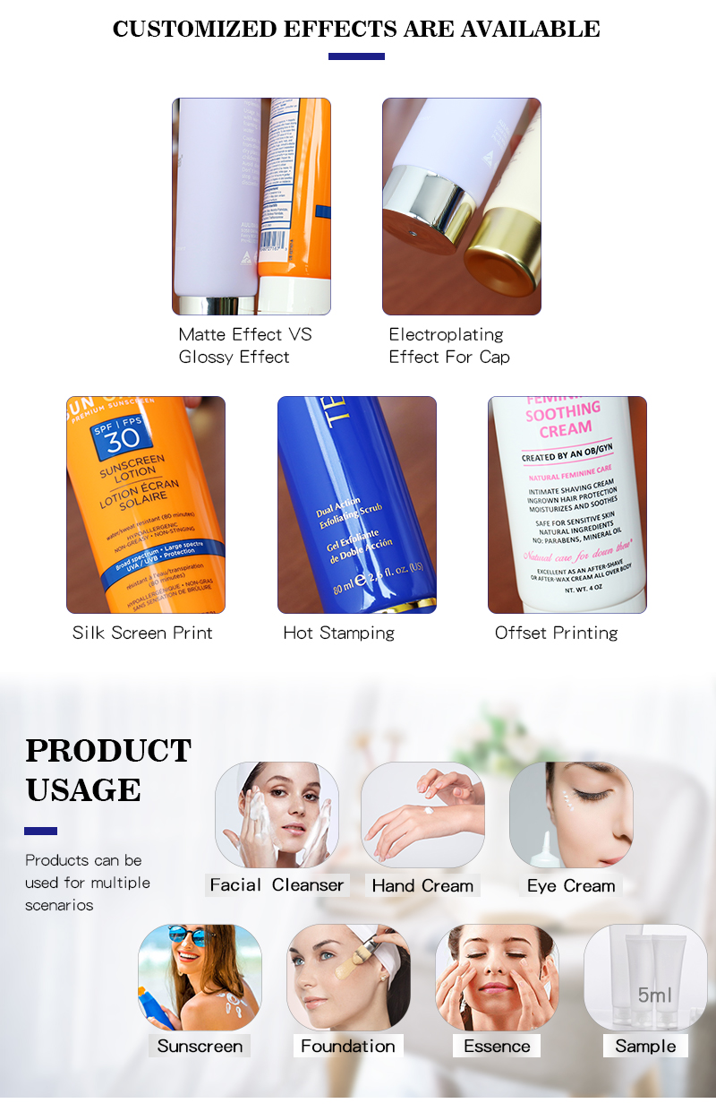 120g Custom Skincare Packaging Blue PE Plastic Lotion Tube