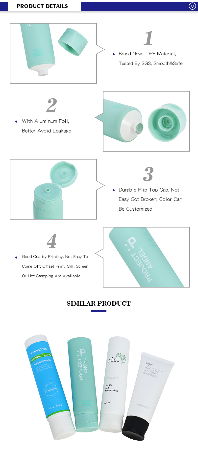 Blue Custom Made Face Wash Refillable Squeeze Tubes