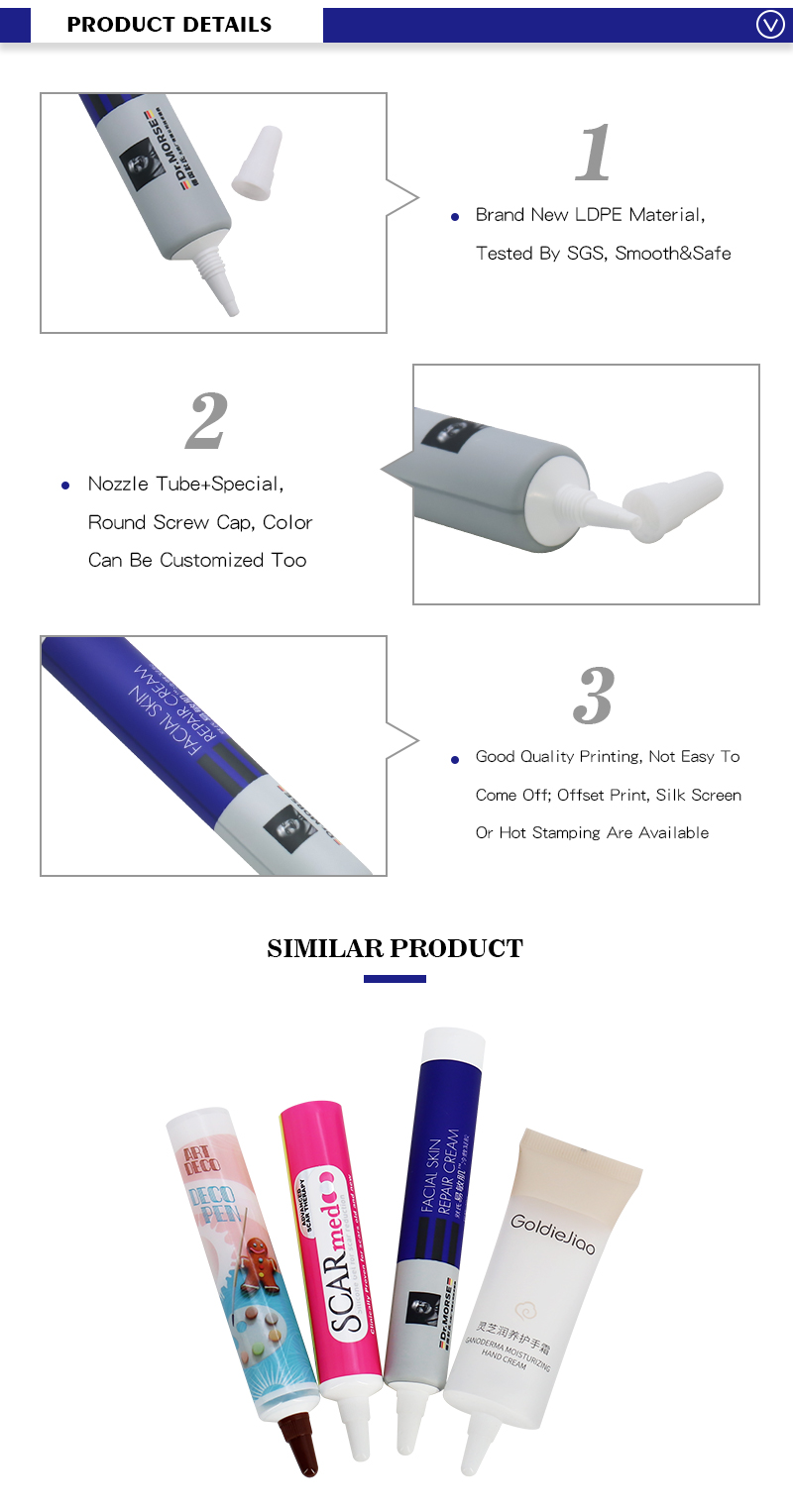 High Quality Beauty Packaging Squeeze Nozzle Tube For Essence