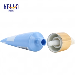 Blue Plastic Soft Squeeze Tube Packaging With Gold Airless Pump