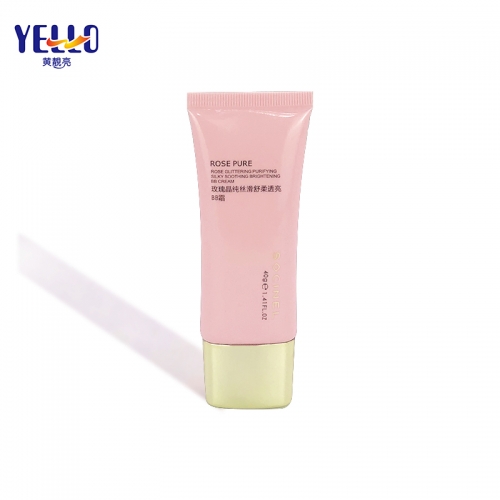 Pink Cosmetic Plastic Packaging Tube 40g With Gold Cap For BB Cream