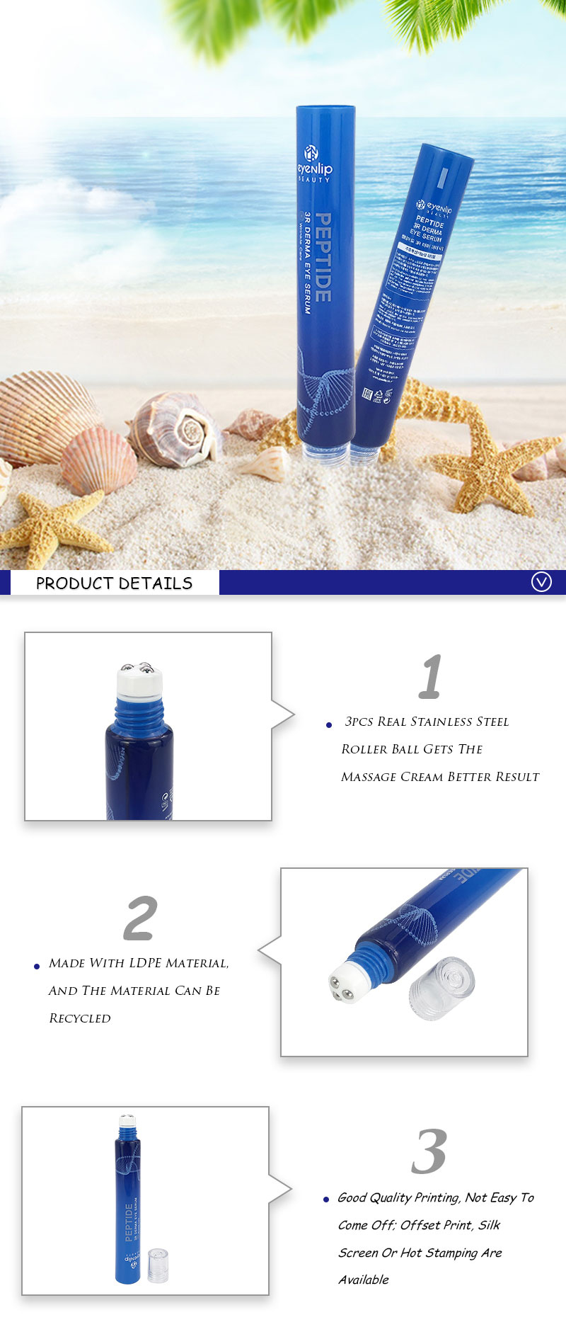 Blue Eye Cream Serum Plastic Cosmetic Tube Wholesale With Roller Ball