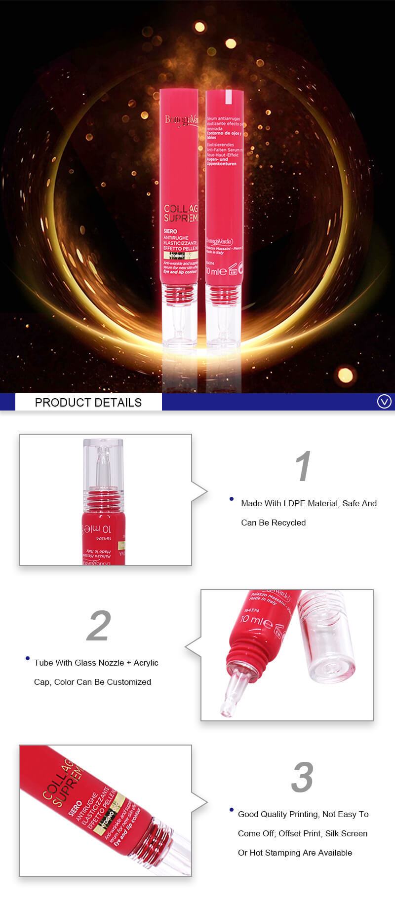 Red Eye Cream Tubes With Glass Nozzle Custom 15ml 20 ml Squeeze Tubes
