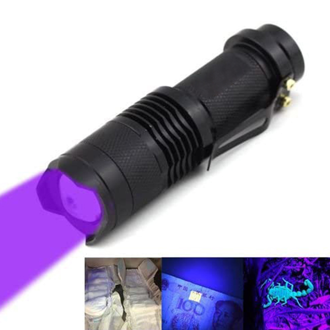Mini Zoomable 3 Modes UV-Ultraviolet Led Blacklight Flashlight AA/14500 Rechargeable Battery Torch for Money Detector, Leak Detector