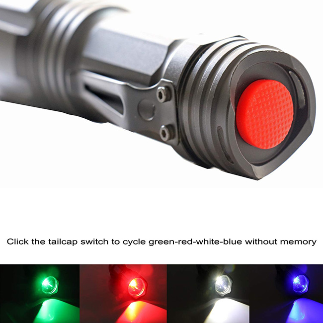 4 Color in 1 Multi-Color Flashlight 18650 Zoomable Tactical Flashlight Multi-Functional Flashlight for Hunting Fishing Hiking