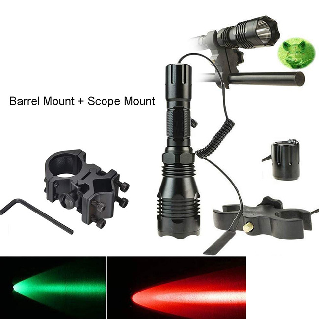 Green Red Hunting Light Kit 250 Yards Tactical Hunting Flashlight Coyote Hog Light Lamp Torch with Remote Pressure