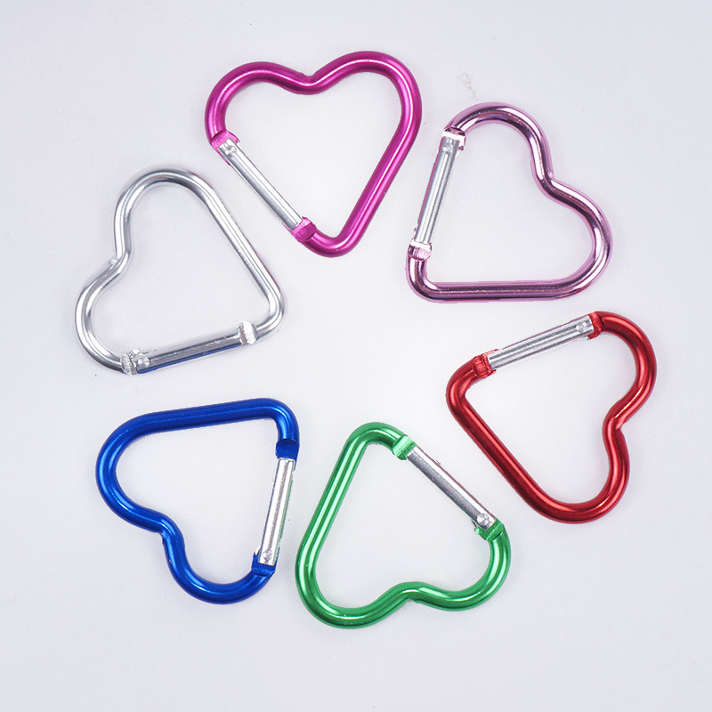 Outdoor Sports Aluminium Alloy Cordate Safety Buckle Keychain with Lock Climbing Button for Camping Hiking