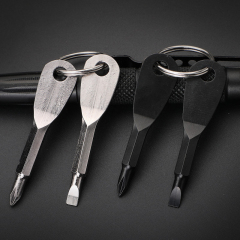 Outdoor EDC Portable Multifunctional Tool Stainless Steel  Flat Cross Screwdriver with Keychain