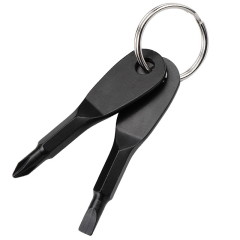 Outdoor EDC Portable Multifunctional Tool Stainless Steel  Flat Cross Screwdriver with Keychain