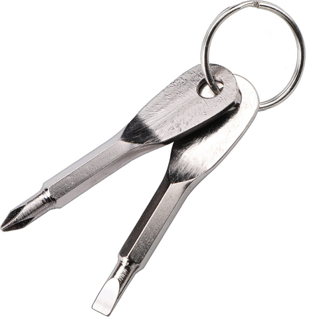 Outdoor EDC Portable Multifunctional Tool Stainless Steel  Flat Cross Screwdriver with Keychain