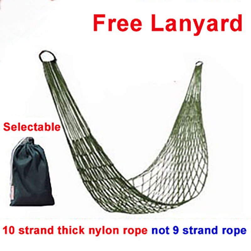 Nylon Rope Single Thicker Mesh Hammock for Balcony Yard Field Camping