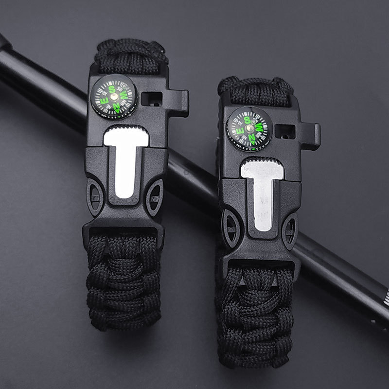 Multifunctional Wilderness Survival Lighter Compass Whistle Accessories Umbrella Cord Braided Bracelet