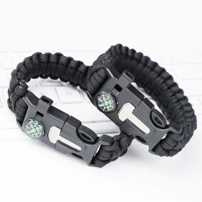 Multifunctional Wilderness Survival Lighter Compass Whistle Accessories Umbrella Cord Braided Bracelet
