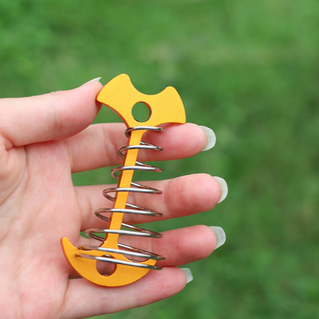 Extended Spring Fishbone Ground Pegs for Outdoor Camping Tent Canopy Accessory